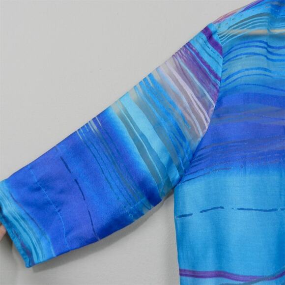 Erin London ELCC Sheer Burnout Striped Blouse Plus Size 1X Blue Multicolor Top - Picture 6 of 16